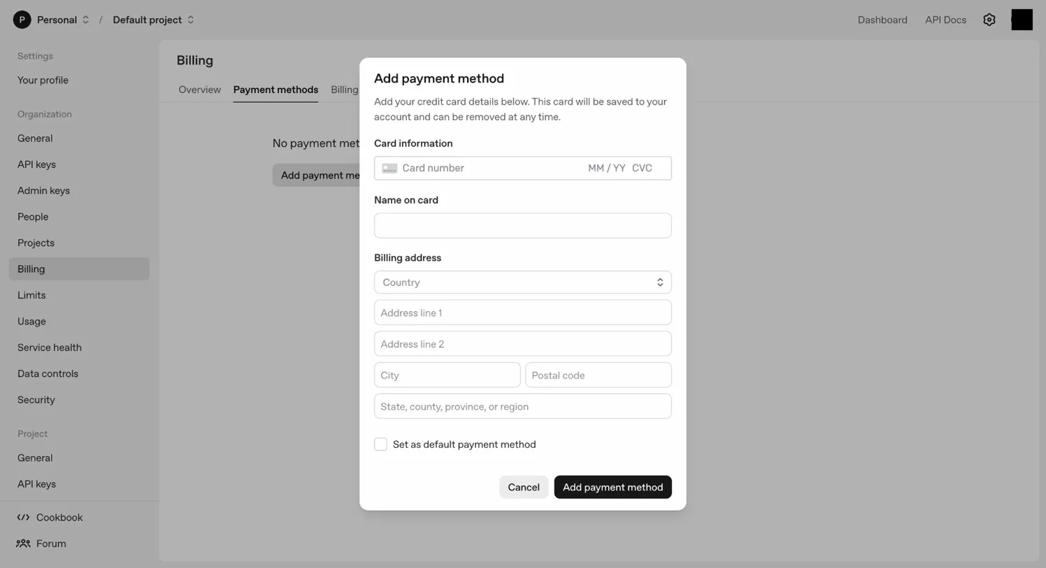OpenAI billing settings page