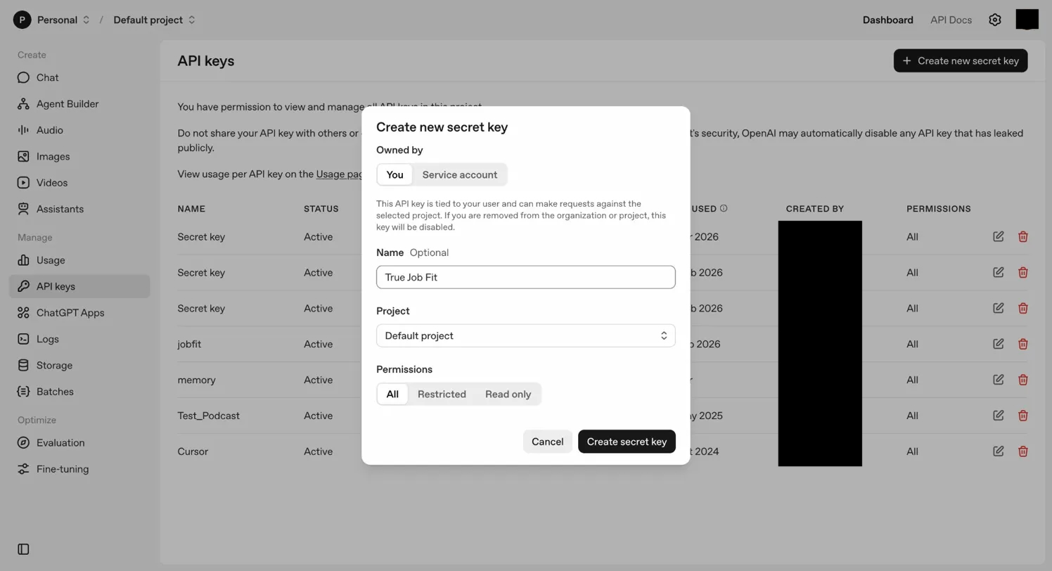 Creating a new OpenAI API key