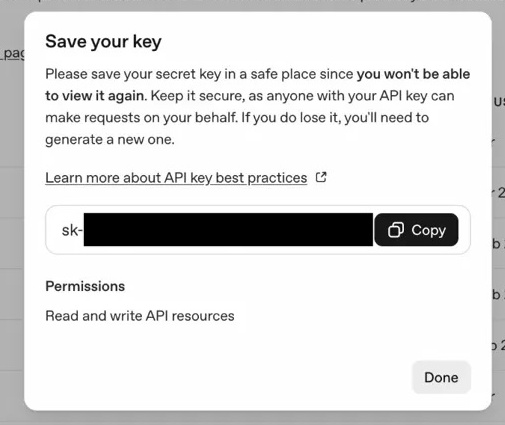Pasting the API key into True Job Fit